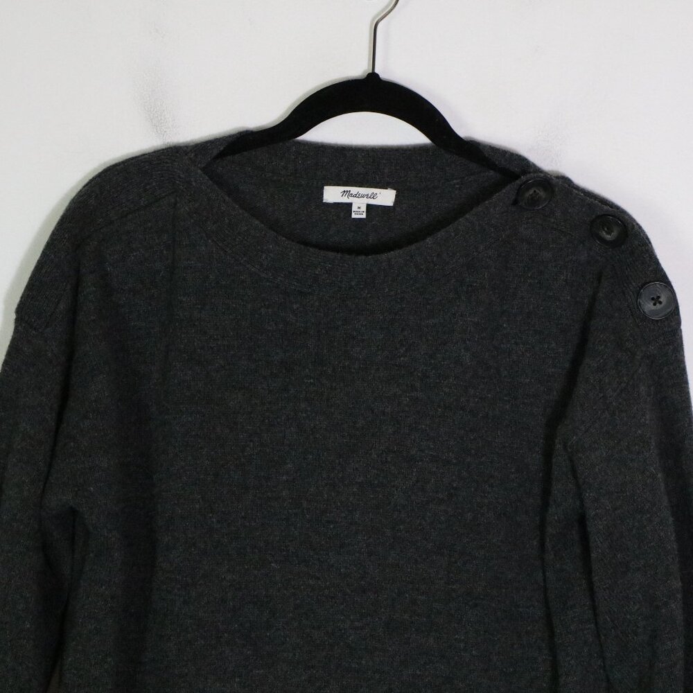 Madewell Merino Wool Boatneck Sweater Dress M Button Shoulder Neutral Minimalist - Picture 3 of 8